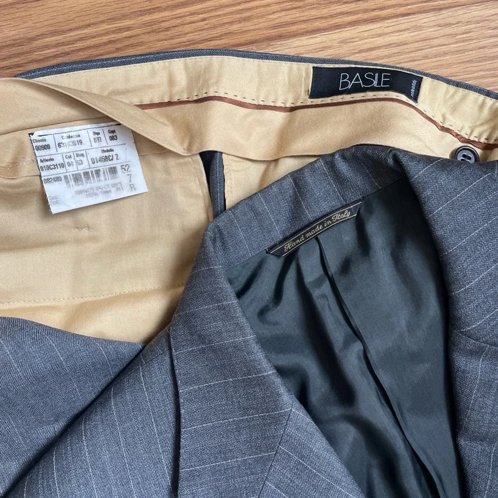 BASILE Italy Gray Pinstripe Wool Suit Set Jacket Pant US 42 Syd Jerome Chicago